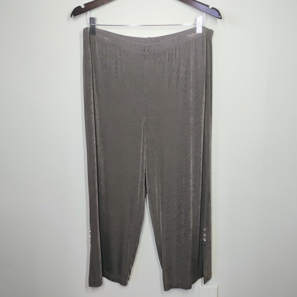 Chicos Travelers Pants Womens 3 US XL Slinky Brown Pull On Cropped Capri Comfy
